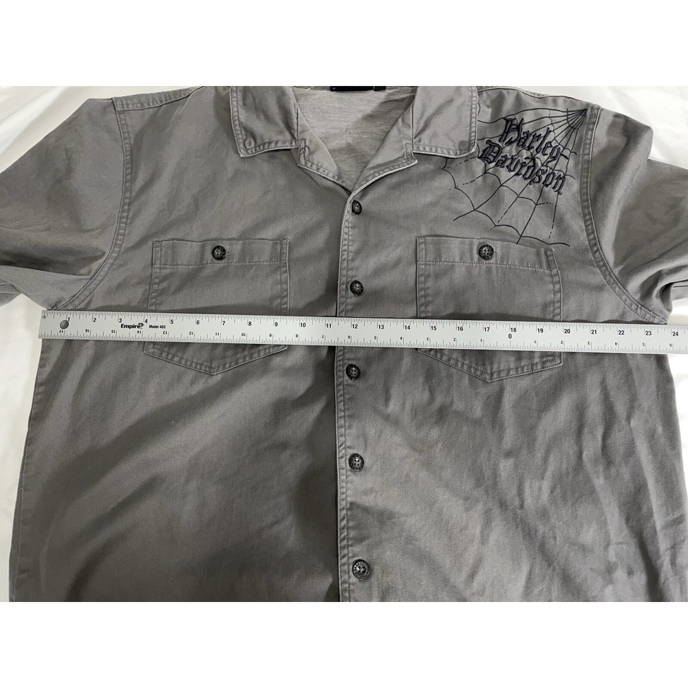 Harley Davidson‎ Short Sleeve Button Up Embroidered Shirt Skulls Flames Large - Picture 10 of 11
